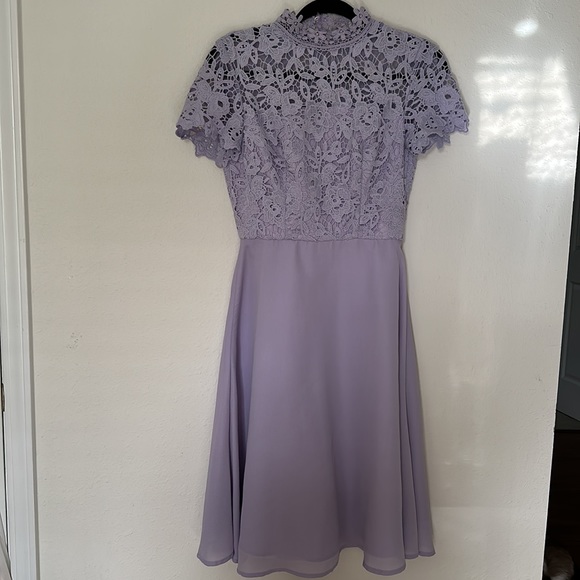 Chi Chi London Lilac Lace Mock Neck Floral Midi Dress - Picture 4 of 8